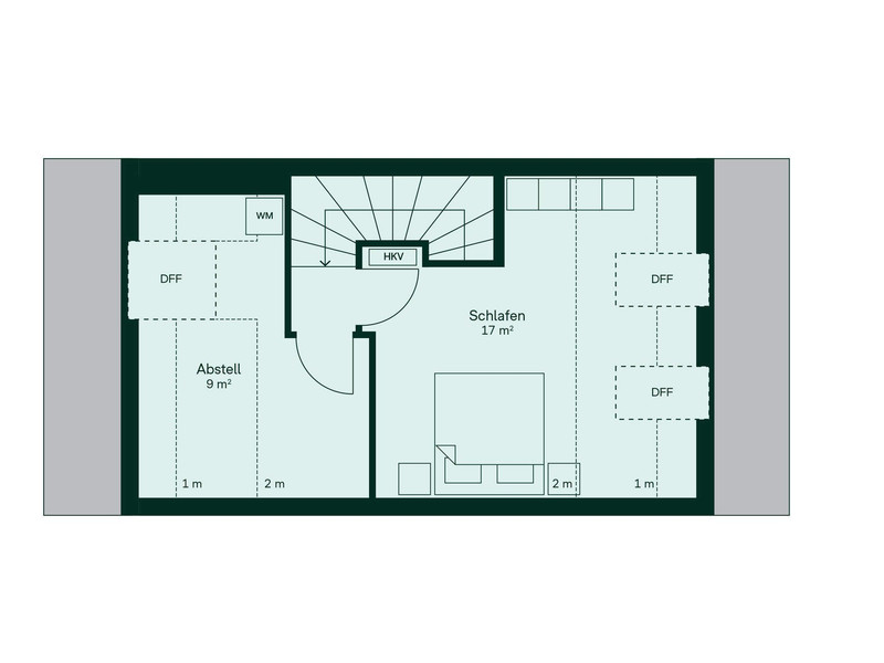 Im Dachgeschoss ist Platz für ein großzügiges Schlafzimmer