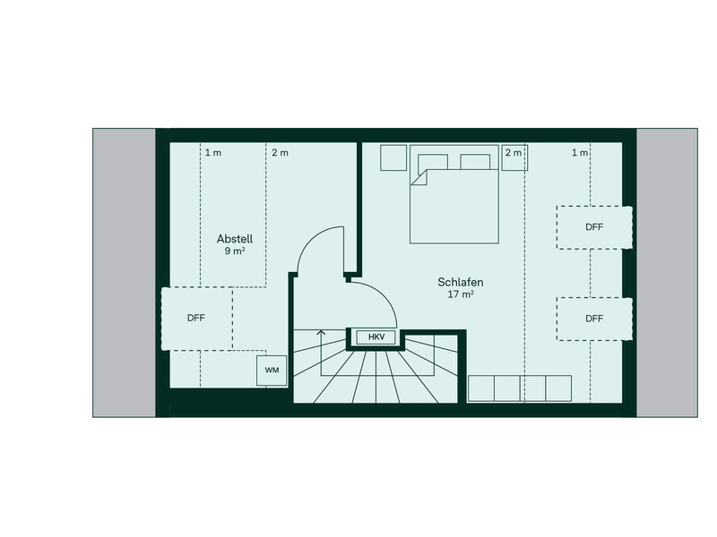 Im Dachgeschoss ist Platz für ein großzügiges Schlafzimmer