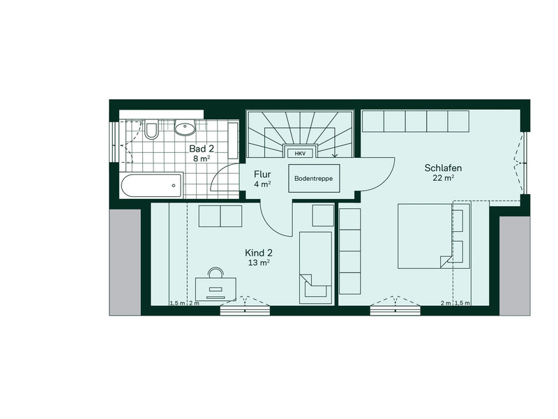 Grundriss OG Doppelhaus im Projekt Wurmtalgärten