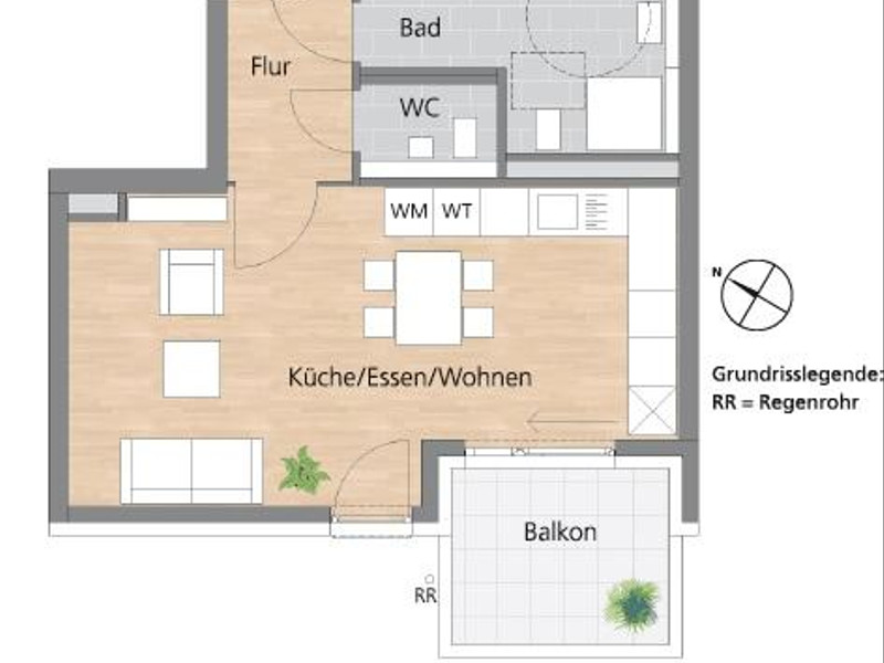 Grundriss 3-Zimmer-Wohnung 1. OG