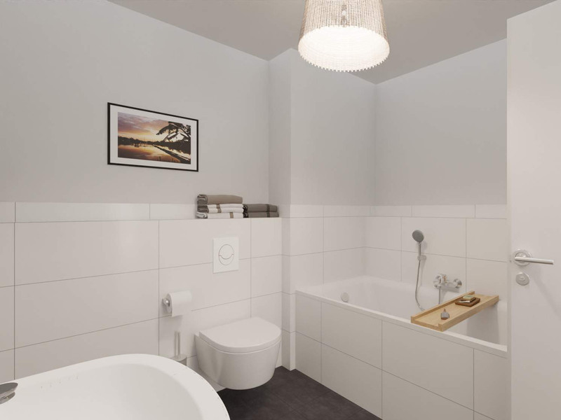  Modern gefliestes Badezimmer mit Badewanne