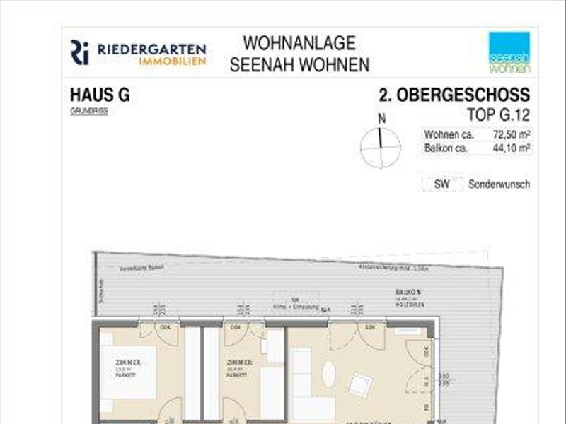 3 Zimmer-Wohnung mit 73 m² und großem Balkon.