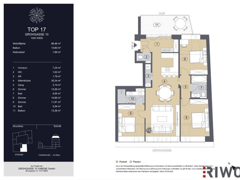 GROHGASSE 10 | exklusiv ausgestattete 4-Zimmer Dachgeschoßwohnung mit Innenhofbalkon | Fernwärme |