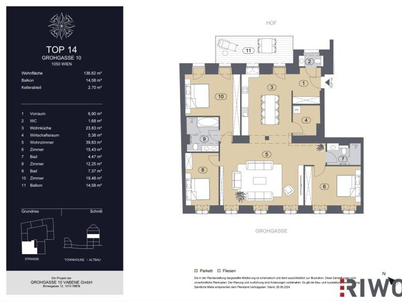 GROHGASSE 10 | großzügig geplante 4-Zimmer Altbauwohnung mit Innenhofbalkon | Fernwärme plus Fuß