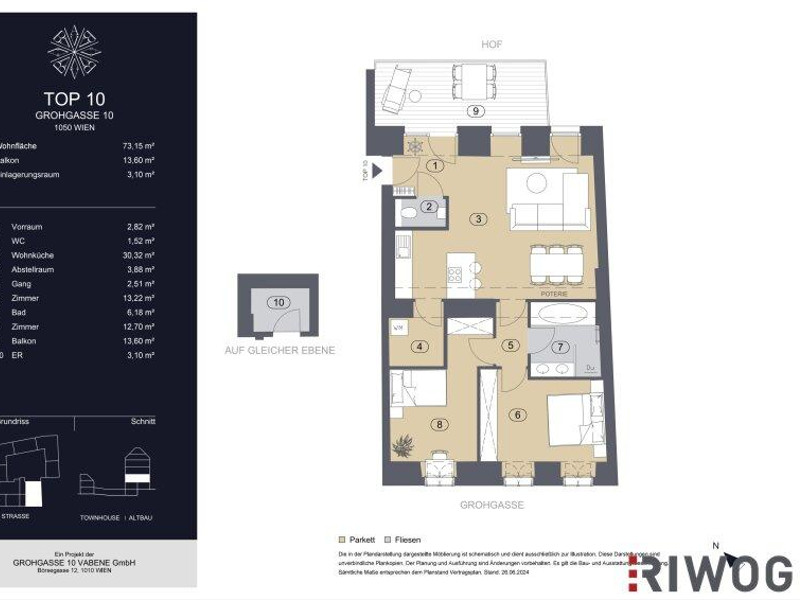 GROHGASSE 10 | perfekt geplante 3-Zimmer Altbauwohnung mit großzügigem Innenhofbalkon | Erstbezug 