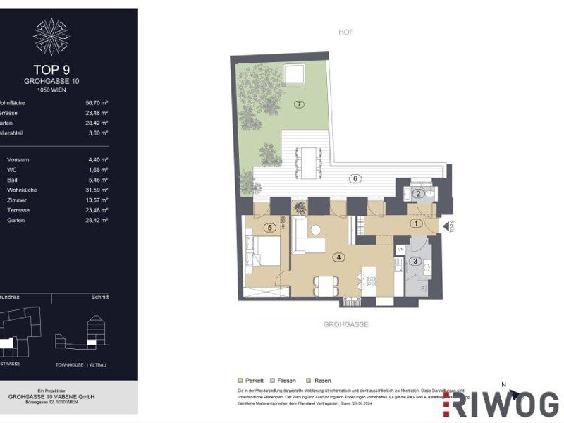 GROHGASSE 10 | einzigartige 2-Zimmer Altbauwohnung mit Garten in absoluter Hofruhelage | Fernwärme 