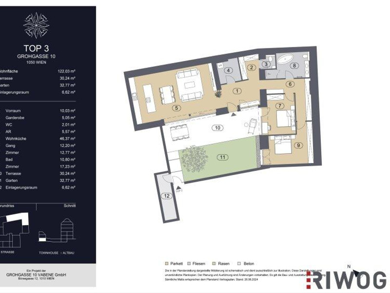 GROHGASSE 10 | südseitige 3-Zimmer Gartenwohnung in historischem Townhouse | komplett innenhofseiti