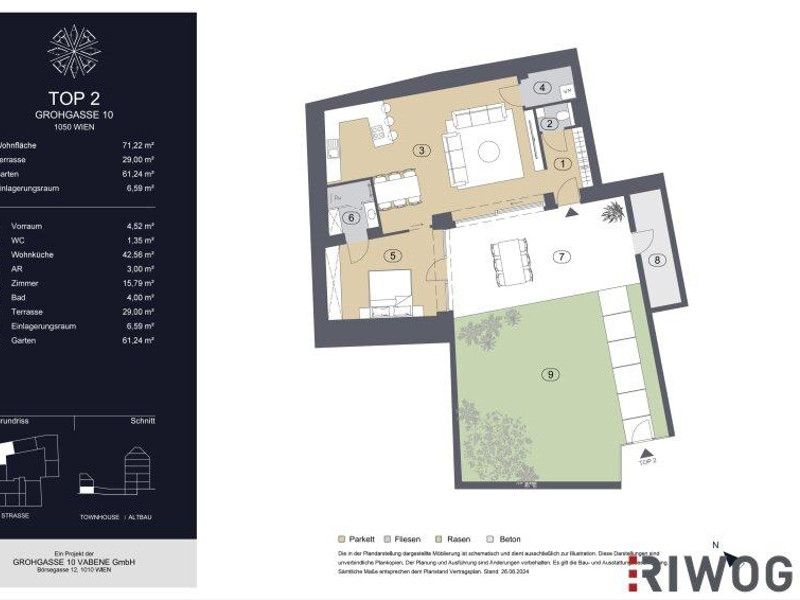 GROHGASSE 10 | komplett innenhofseitige 2-Zimmer Gartenwohnung mit exklusiver Ausstattung | Fernwär