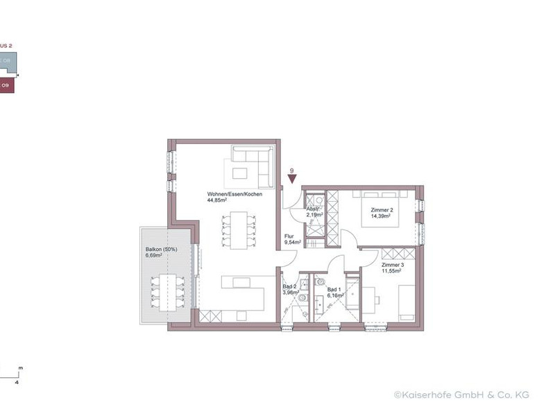 ┬®Kaiserhöfe Krefeld_Grundriss WE09