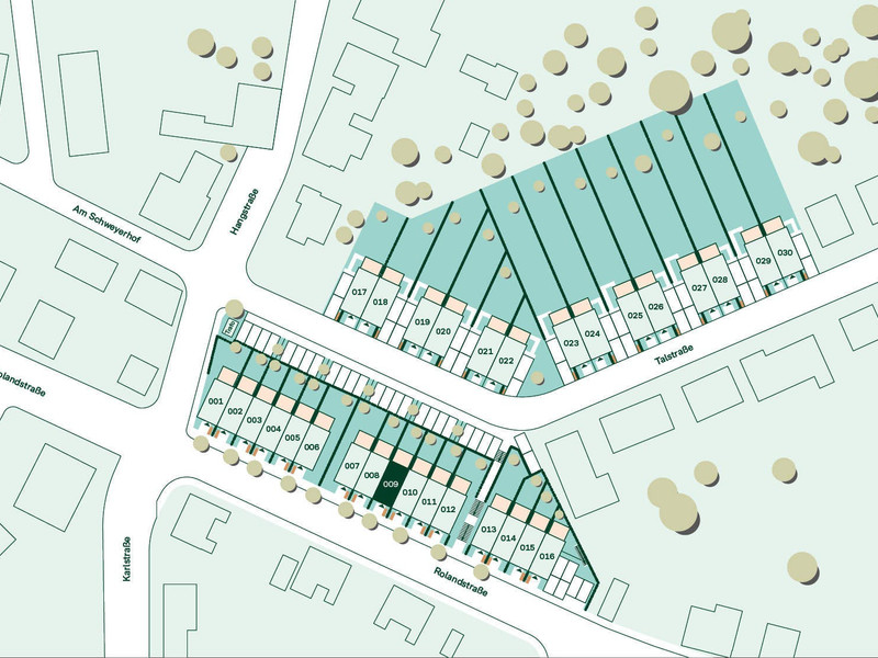 Lage des Reihenhauses im Neubauprojekt Wurmtalgärten