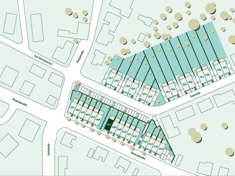 Lage des Reihenhauses im Neubauprojekt Wurmtalgärten