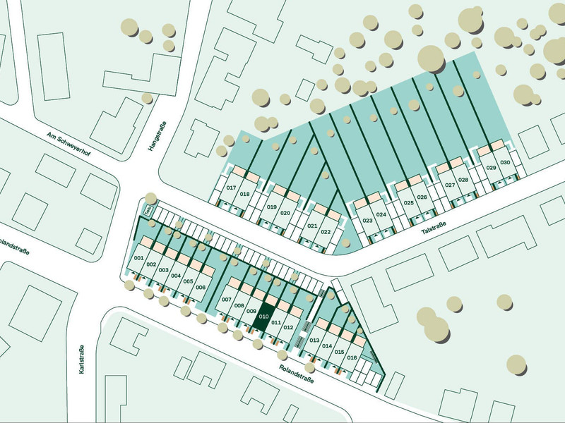 Lage des Reihenhauses im Neubauprojekt Wurmtalgärten