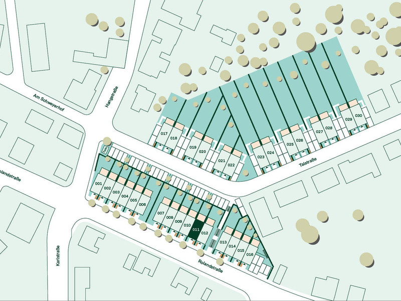 Lage des Reihenhauses im Neubauprojekt Wurmtalgärten