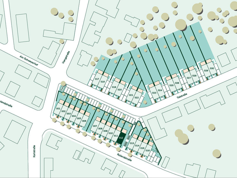 Lage des Reihenhauses im Neubauprojekt Wurmtalgärten