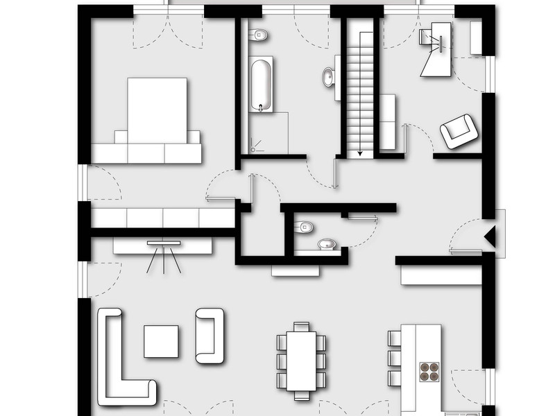 Haus im Haus, luxuriöse Wohnung mit großer Terrasse und zwei Balkonen